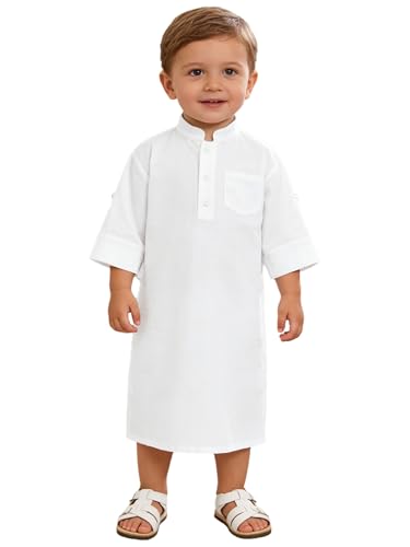 Arabic Thobe for Baby Boys Ramadan Eid & Church Prayer Robe White Christening Party Gowns - size: 3-6 Months