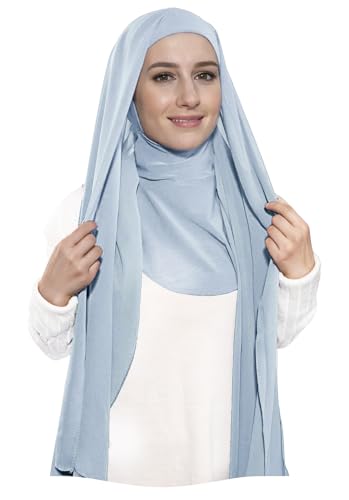 Lina & Lily Premium Chiffon Ninja Instant Hijab Scarf Stitched Jersey Cap Neck Cover Full Coverage - color: Baby Blue