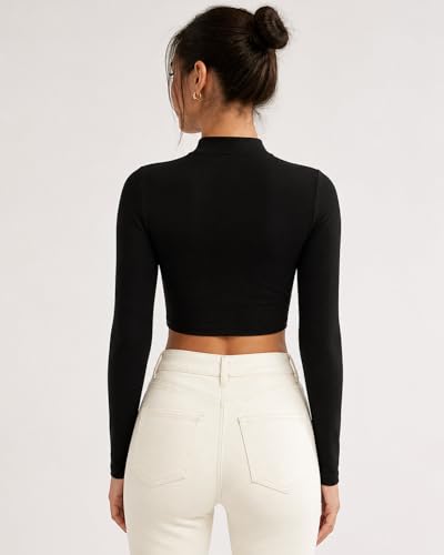 AMAL Muslim Arm Hijab Cotton Cropped Bolero Top for Women, Long Sleeve Mock Neck Modest Layering Shrug - color: Black, size: Small