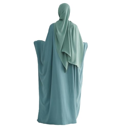 Abaya 무슬림 여성용 드레스 배트윙 슬리브 루즈핏 맥시 겸손한 이슬람 의류 히잡 스카프 포함 기도 드레스 - color: 연한 녹색.