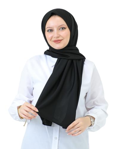 Prien Hijab For Women Muslim Lightweight Scarf Head Scarves For Girls Islamic Long Headscarf Chiffon Shawl Prayer Set Ramadan - color: Black