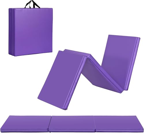 ZenStyle 6' x 2' x 2" PU Leather Exercise Tri-Fold Gym Fitness Mat For Gymnastics, Aerobics, Yoga, Martial Arts - color: Purple