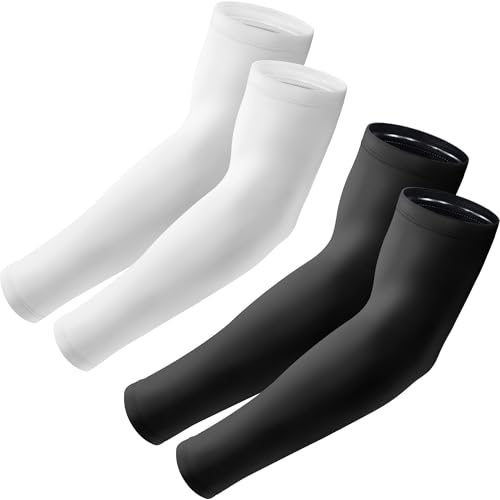 Arm Sleeves, UV Sun Protection Cooling Arm Covers for Men/Women | UPF 50+ UV protection; Sweat-wicking & cooling; Non-slip design; Lightweight & breathable - color: 2 Pairs - Black+white