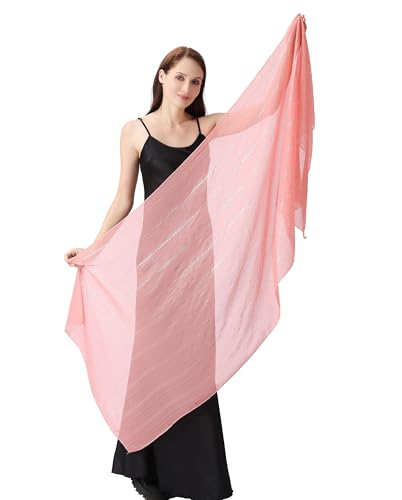 Women's Sheer Chiffon Shawl Wrap Scarf With Silver Thread,Lightweight Sparkling Rhinestone Versatile Hijab Stole - color: Blush Pink
