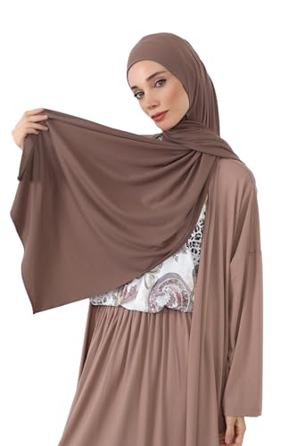 Aisha's Design Neck-Covering Practical Jersey Hijab with Built-In Ninja Bonnet - color: Chocolate
