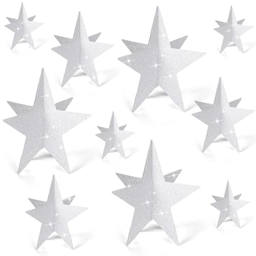 Sinload 45 Piece 3D Silver Star Centerpieces Glitter Theme Party Decorations - color: Silver, style: Classic
