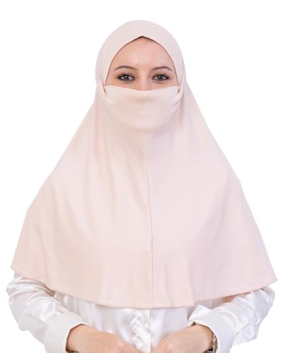 Prien Easy To Wear Hijab For Women, Muslim Instant Turban With Niqab, Islamic Clothes, Soft Scarf For Prayer, Abaya, Khimar - color: Beige