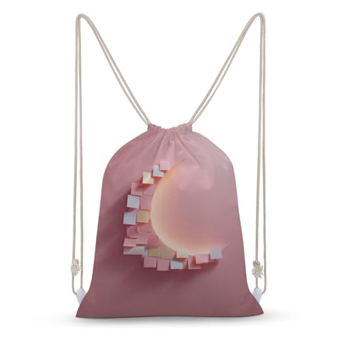 Small Pastel Sticky Notes Crescent Moon Silhouette Drawstring Backpack Canvas String Bag Lightweight Sports Gym Bag for Men Women