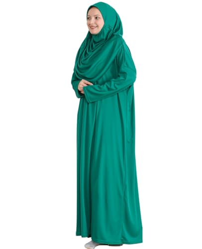 Prien Muslim Dress For Women With Hijab, Abaya, Instant Prayer Clothes Set, Islamic Wear, Dubai Kaftan Jilbab Burqa - color: Green, size: 3X-Large-6X-Large