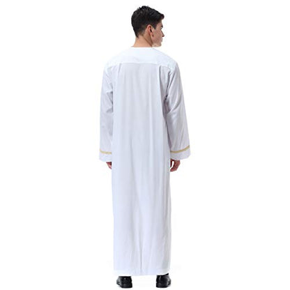 Lenmipot Men's Muslim Clothes Durable Kaftan Robe Dubai Long Gown Ethnic Clothes,1pc Soft Robe - color: A White, size: Small