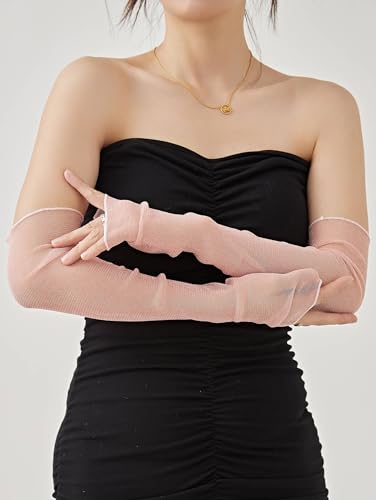 OTPEH 4 Pairs Women Mesh Sleeves Sheer Arm Sleeves Fashion Detachable Lace Sun Sleeves Thin Black White Gray Pink