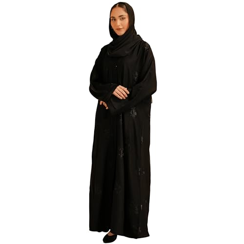 Abaya Dress for Women, Fully Button Up Muslim Abaya in Premium Nida Fabric – Long Sleeve Modest Islamic Maxi Dress - color: Black, size: Medium
