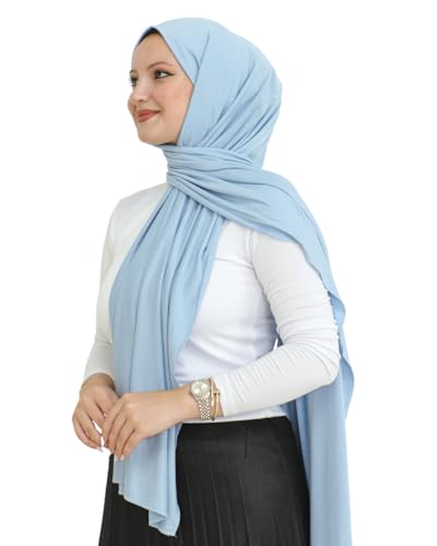 Prien Hijab for Women Viscose Scarf Lightweight Muslim Hijabs Long Shawl Islamic Scarves Turkey Silk Headscarf for Womens - color: Light Blue