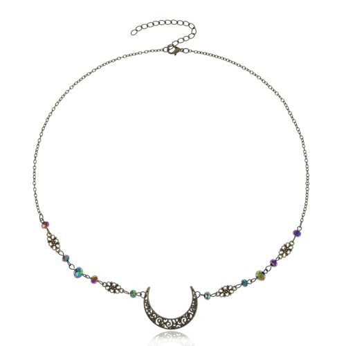 Yalice Boho Crescent Moon Head Chain Vintage Black Crystal Forehead Headpieces Rhinestone Witchy Halloween Hair Jewelry for Women - color: Bronze-Colorful