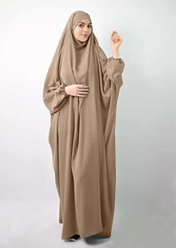 Qianliniuinc Women Muslim Full Cover Long Dress - Loose Hooded Dress Abaya Prayer Robe Islamic Clothes One-Size - color: Khaki