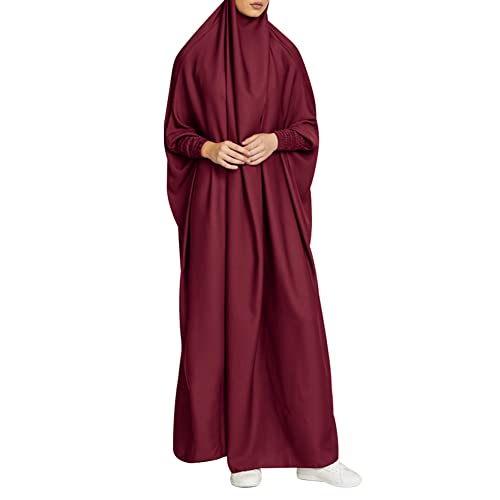 ODIZLI Muslim One Piece Prayer Hijab Dress Women Hooded Abaya Full Cover Islam Dubai Modest Robe - color: Wine Red, size: One Size