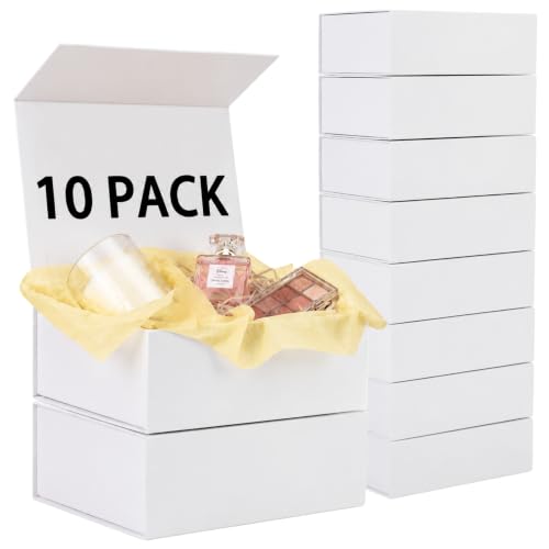 ROSYVA 10 Pack White Gift Boxes with Lids, 12 x 8 x 4.5 Inch Bridesmaid Proposal Boxes with Ribbon, Magnetic Gift Boxes for Presents, Wedding, Birthday, Bridal Party and Holiday Gifts - color: White-10 pack