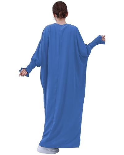 Muslim Prayer Abaya Islamic Women's Khimar Pure Color Hijab Dress Long Sleeve Dubai Kaftan - color: Lightblue