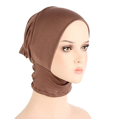 4pcs Muslim Inner Cap Stretch Turban Bonnet Underscarf Full Cover Hijab Neck Cover Head Wear - color: Navy Gray Coffee Camel