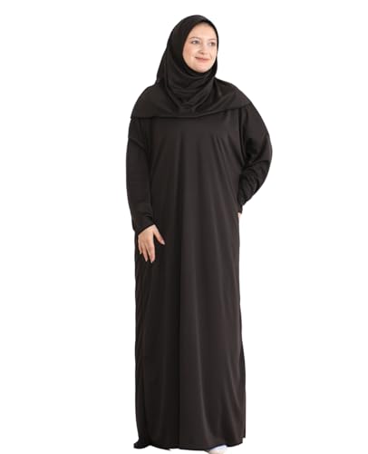Women Prayer Clothes with Hijab Muslim Outfits Long Robe Abaya Turkish Islamic Dresses Dubai Kaftan with Rosary - color: Brown