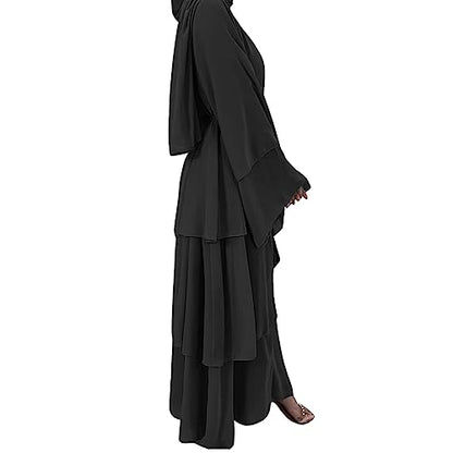 Muslim Chiffon Abaya for Women Open Front Cardigan Modest Dress with Hijab Scarf Middle East Arabian Robe Islamic Long Dress - color: Black, size: XX-Large