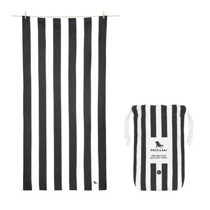 Dock & Bay Beach Towel - Quick Dry, Sand Free - Compact, Lightweight - 100% Recycled - Includes Bag - Cabana - Kamari Charcoal - Extra Large (200x90cm, 78x35) - color: Cabana - Kamari Charcoal, size: Extra Large (200x90cm, 78x35")