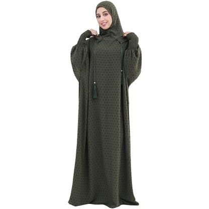Upgraded Abaya Dress for Women 1PC Hoodie Polka Dot Modest Prayer Robe - color: Army Green, size: Size 2