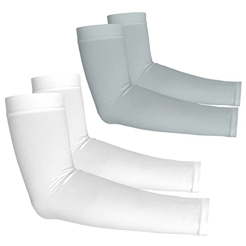YESLIFE UV Sun Protection Arm Sleeves for Men & Women,UPF 50 Cooling Sports Sleeve - color: White + Gray, size: 2 Pairs