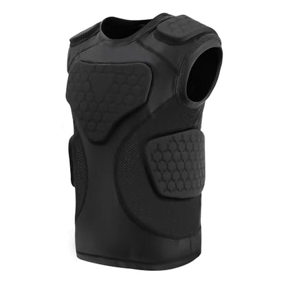Youth Football Padded Shirt, Chest Rib Protector, Compression Padded Vest with 5-Pad for Sports Paintball Football Baseball Lacrosse - size: XX-Large, style: Black