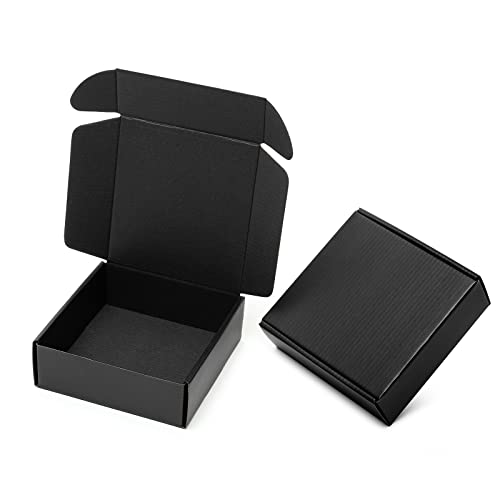 Mcfleet 6x6x2" Small Black Shipping Boxes - 24 Pack Corrugated Cardboard Mailing Box Packaging for Small Business - Tab Locking Literature Mailer Flat Empty Gift Packing Supplies - color: Black, size: 6x6x2 Inches