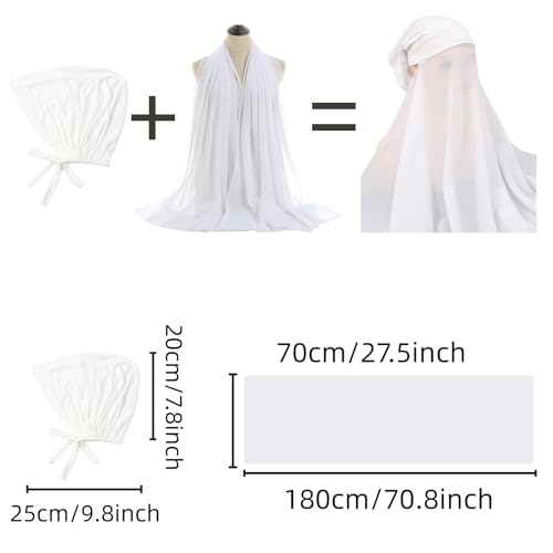 Yeieeo Instant Chiffon Hijab with Undercap (Tube or Bandage Cap), Breathable, no sweat buildup,Solid Chiffon Head Wraps - color: White