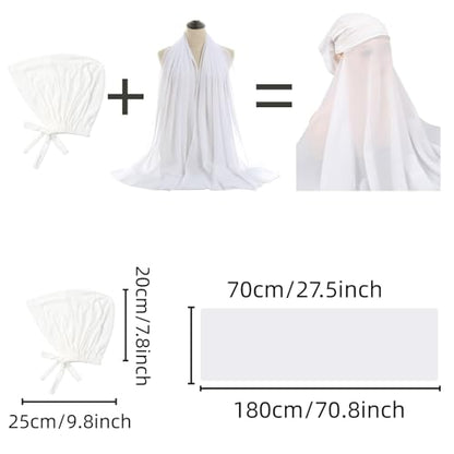 Yeieeo Instant Chiffon Hijab with Undercap (Tube or Bandage Cap), Breathable, no sweat buildup,Solid Chiffon Head Wraps - color: White