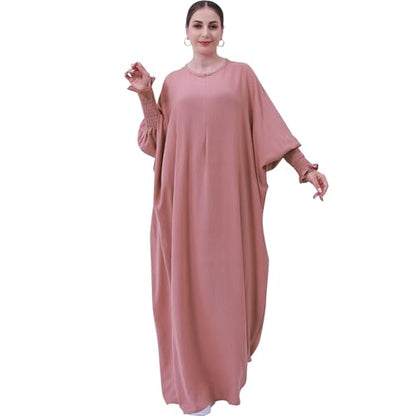 Lenmipot Islamic Women Jilbab Abayas Muslim Abaya Dress for Women Middle East Kaftan Dubai Dress Eid Prayer Clothes - color: Pink