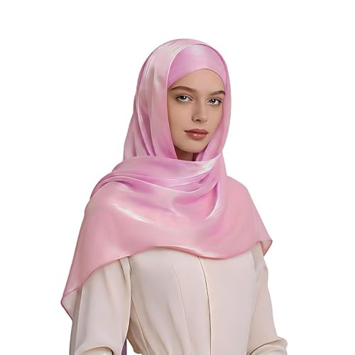 Organza Sheen Shimmer Crepe Hijab Scarf for Women Lightweight Sheer Shawl Wrap for Wedding and Evening Dresses - color: Pink