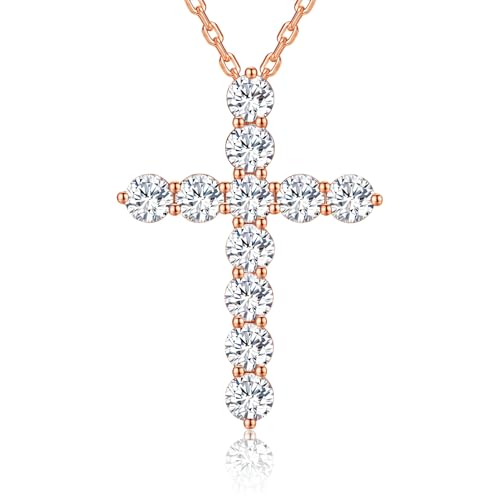 EleShow Cross Necklaces for Women, Christian Gifts for Mom Her Wife, Sterling Silver Moissanite Cross Pendant, Religious Anniversary Birthday Gifts - color: Rose Gold