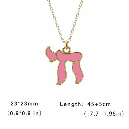 Hebrew Chai Necklace Chai Symbol Jewish Pendant for Men Women Stainless Steel Arabic Amulet Religion Jewelry - color: Pink-G