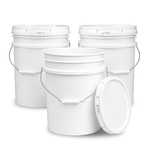 5 Gallon Bucket - Food Grade w/Lid BPA-Free, 3 Pack - White | Airtight Gasketed Tear Strip Lid, Heavy-Duty 90 Mil HDPE Plastic Pail, Bulk Storage, Food Safe Durable Container, Made in USA - color: White, size: 3 Packs