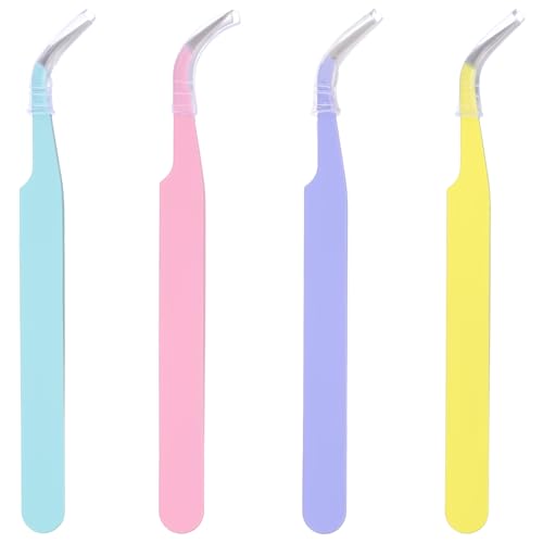 4 PCS Stainless Steel Curved Craft Tweezers, Precision Crafting Tweezer Multipurpose Craft Tweezers Tools for Intricate Projects Scrapbooking Cardmaking Stickers Dried Flowers, Multicolor