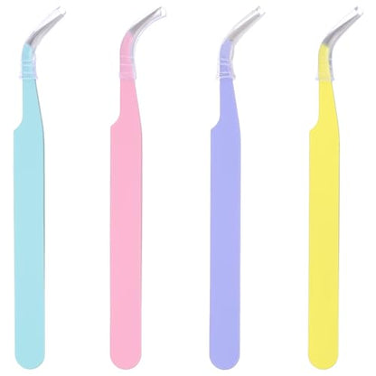 4 PCS Stainless Steel Curved Craft Tweezers, Precision Crafting Tweezer Multipurpose Craft Tweezers Tools for Intricate Projects Scrapbooking Cardmaking Stickers Dried Flowers, Multicolor