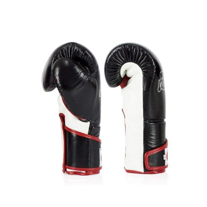 Fairtex BGV6 Angular Boxing Gloves, Locked Thumb Muay Thai MMA Kickboxing | Premium synthetic body with triple-layer foam padding. Joint protection and firm wrist support safeguard hands on heavy bags - color: Black/White/Red, size: 12oz