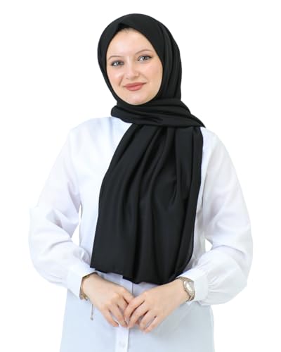 Prien Hijab For Women Muslim Lightweight Scarf Head Scarves For Girls Islamic Long Headscarf Chiffon Shawl Prayer Set Ramadan - color: Black