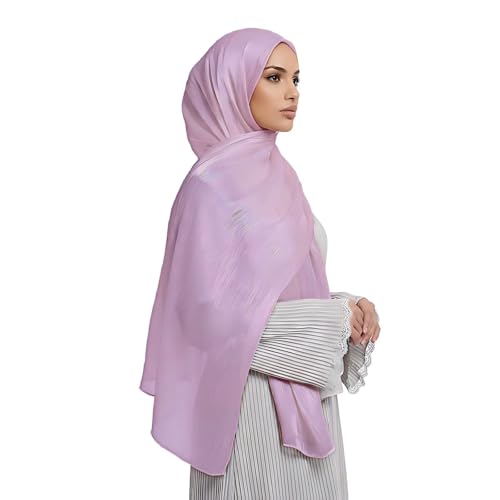 Organza Sheen Shimmer Crepe Hijab Scarf for Women Lightweight Sheer Shawl Wrap for Wedding and Evening Dresses - color: Light Purple