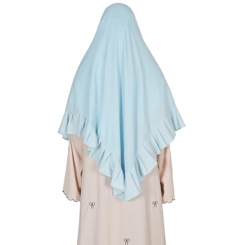 Prayer Hijab for Women Muslim Cotton Blend Lightweight Ruffled Square Scarf - color: Blue