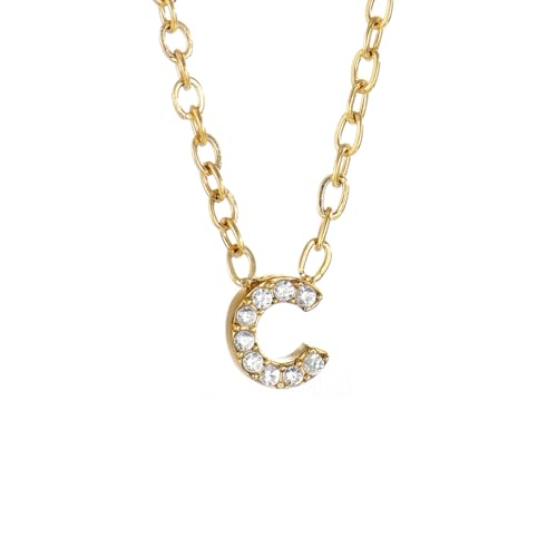 Small Letter Necklace for Women 18K Gold Plated Cubic Zirconia Tiny Initial Necklace Dainty Personalized Name Necklaces - color: C-Gold
