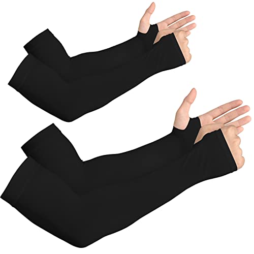 YESLIFE UV Sun Protection Arm Sleeves for Men & Women,UPF 50 Cooling Sports Sleeve - color: Black - With Thumb Hole, size: 2 Pairs