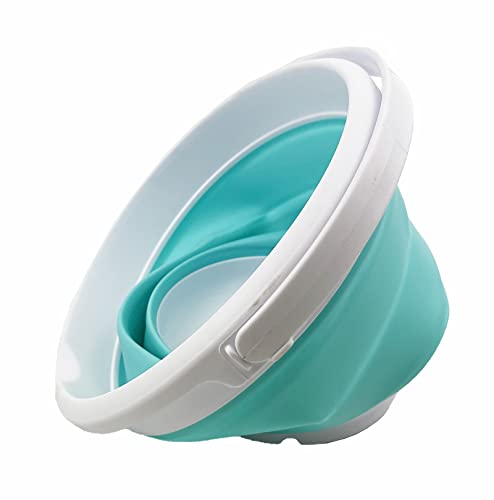 SAMMART 5.5L (1.4 Gallon) Collapsible Plastic Bucket - Foldable Round Tub - Portable Fishing Water Pail - Space Saving Outdoor Waterpot (White/Bright Blue) - color: White/Bright Blue