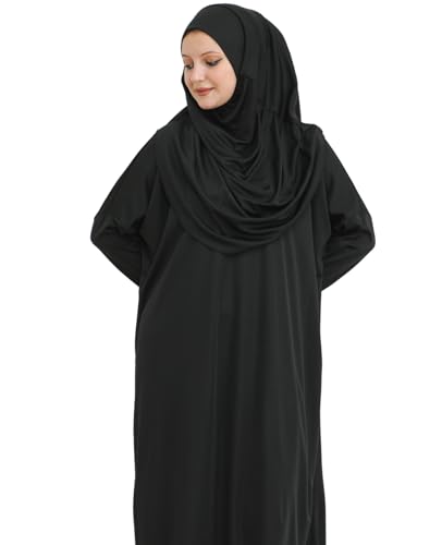 Prien Muslim Dress For Women With Hijab, Abaya, Instant Prayer Clothes Set, Islamic Wear, Dubai Kaftan Jilbab Burqa - color: Black, size: 3X-Large-6X-Large