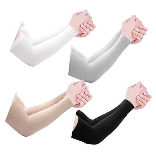 LiXiongBao 4 Pairs UV Sun Protection Arm Sleeves,UPF 50 Sports Compression Cooling Sleeve for Women Men Teenager,Soft and moisture-wicking