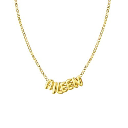 Ldurian Personalized Bubble Name Necklace, Tiny Name Plate Pendant Necklace, 14K Gold Plated Charm Cute Pre-made Jewelry for Women - size: 12 Aileen