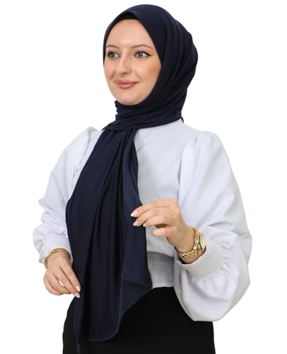 Prien Hijab for Women Viscose Scarf Lightweight Muslim Hijabs Long Shawl Islamic Scarves Turkey Silk Headscarf for Womens - color: Navy Blue